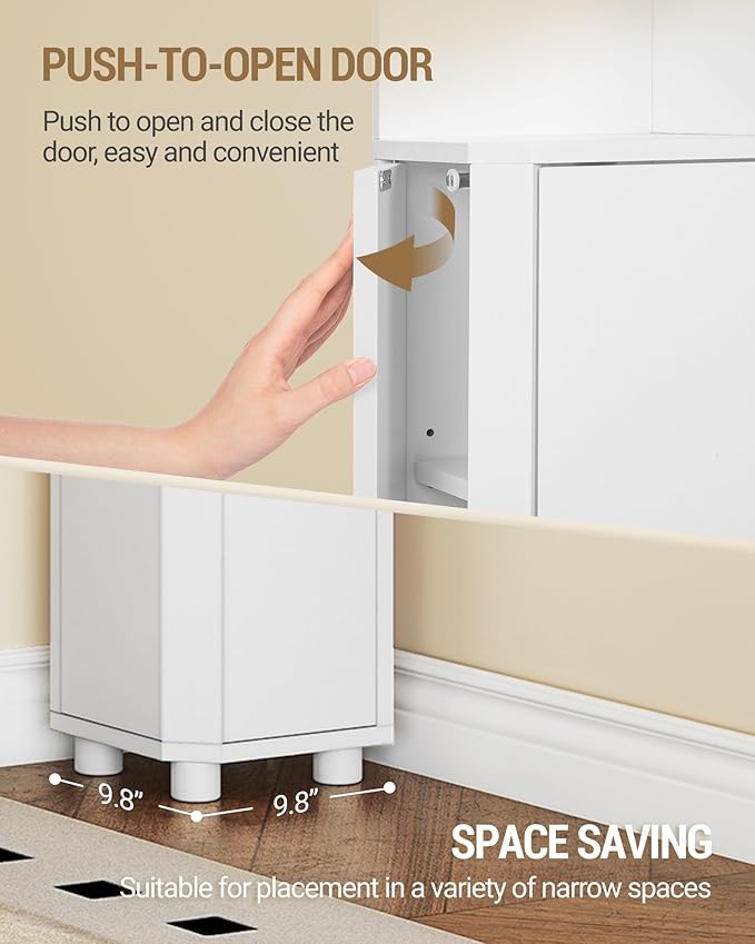Corner Cabinet, Small Bathroom Corner Cabinet with Doors, Narrow Storage Cabinets with Adjustable Shelves, Bathroom Organizers and Storage for Small Space, White BC21003X