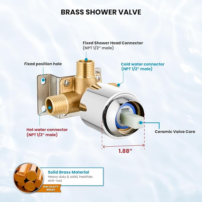 gotonovo Shower Faucet Set with Valve 6 Mode Rain Head Polished Chrome | Bathroom Shower Head and Handle Set Complete Combo,6 Mode Multi 6’’ ABS Rainfall Showerhead,Brass Valve Trim Kit,Wall Mount