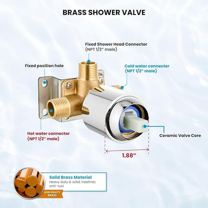 gotonovo Shower Faucet Set with Valve 6 Mode Rain Head Polished Chrome | Bathroom Shower Head and Handle Set Complete Combo,6 Mode Multi 6’’ ABS Rainfall Showerhead,Brass Valve Trim Kit,Wall Mount