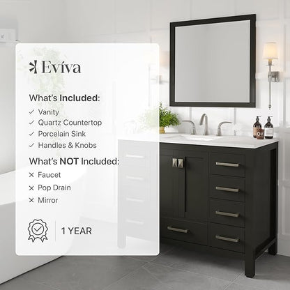 Eviva Aberdeen 42 in. Espresso Single Sink Bath Vanity with Carrara Quartz Top and Undermount Porcelain Sink