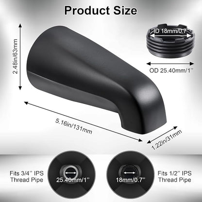 Dreyoo Universal Bath Tub Spout with Adapter, 5" Bathroom Bathtub Faucet Spout Without Diverter, Fits for 1/2'', 3/4'' IPS Inside Thread Connection and Tub/Shower Faucet Brands(Matte Black)