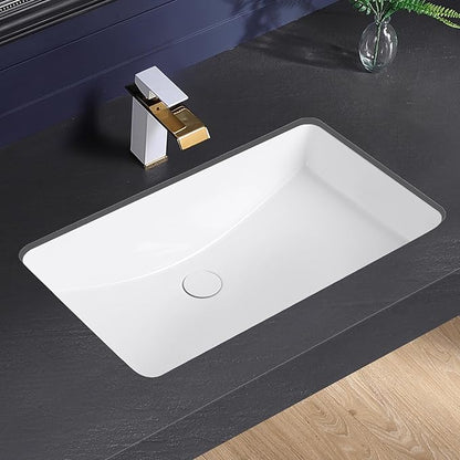 Undermount Bathroom Sink 27x17 Inch Small Bathroom Sink White Porcelain Ceramic Bathroom Under Counter Lavatory Vanity Sink Basin Rectangular Undermount Sinks with Overflow