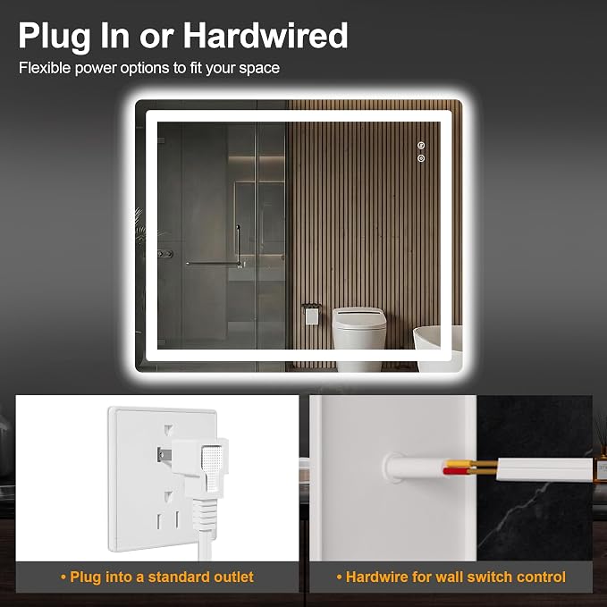 LED Bathroom Vanity Mirror with Lights, 36"x30" Lighted Wall Mirror | Front and Backlit, Anti Fog, Dimmable 3 Color Lighting, Memory Function, Shatterproof Glass, Plug in or Hardwired