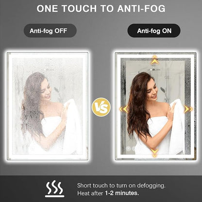 28" x 36" LED Bathroom Mirror with Lights, Memory Vanity Mirror | Anti-Fog, 3 Color Modes, Dimmable, Front Lit, Memory Function, Tempered Glass, Lighted Bathroom Mirror for Wall