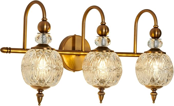 Vintage Bathroom Lights Fixtures Gold Vanity Light with Glass Globe LampShade 3 Light Mid Century G9 Bulb Wall Sconce Indoor Vanity Light Over Mirror for Kitchen Bedroom Farmhouse Living Room