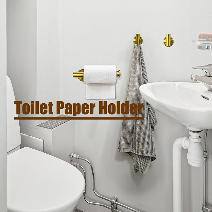 5PCS Brushed Gold Bathroom Accessories Set, Bathroom Hardware Set | Splicing 24 Inch Stainless Steel Bath Towel Bar Set, Gold Bathroom Accessories Wall Mounted