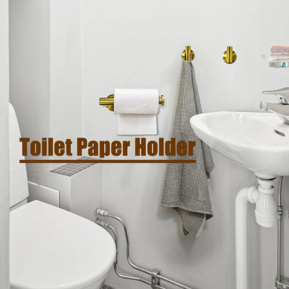5PCS Brushed Gold Bathroom Accessories Set, Bathroom Hardware Set | Splicing 24 Inch Stainless Steel Bath Towel Bar Set, Gold Bathroom Accessories Wall Mounted