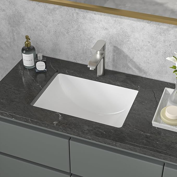 Sarlai Undermount Rectangular Vessel Sink - 18 x 14 inch Modern White Ceramic, Vanity Sink Art Basin with Overflow, Interior 16.25"x11.8"x6.5"