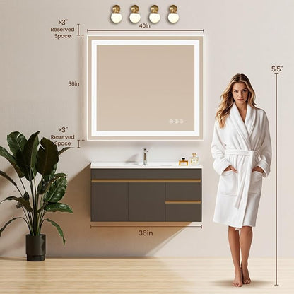 40x36 LED Bathroom Mirror with Anti-Fog, Backlit & Front Lit, Memory | Stepless Dimmable 3 Color CRI 95+ Shatterproof Tempered Glass ETL Listed for Safety Lighted Bathroom Vanity Mirror for Wall