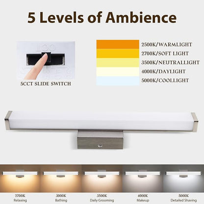 22IN 5CCT Dimmable Vanity Light for Bathroom, Modern Wall Fixture Over Mirror