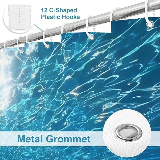 Modern Ocean Shower Curtain, Rustic Luxury Abstract Nautical Tropical Coastal Shower Curtains for Bathroom, Waterproof Bath Curtain with Hooks Machine Washable Bathtub Curtains 72x72 Inch Blue