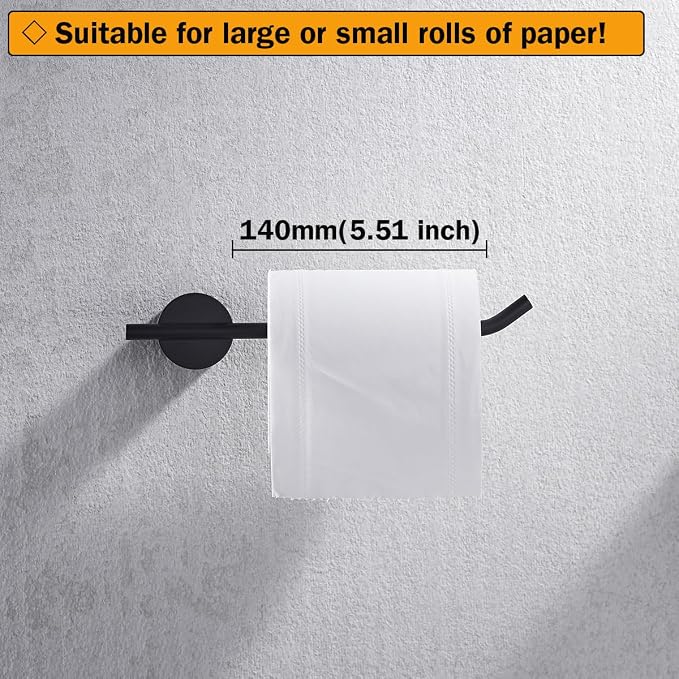 RANDOM Matte Black Bathroom Hardware Set 5 Pieces Include 24 inch Towel Bar Towel Ring Toilet Paper Holder Towel Hook for Bathroom,SUS304 Stainless Steel.RD96068S-5MB-2
