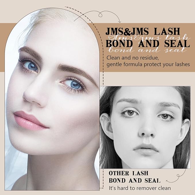 JMS&JMS Lash Bond and Seal Waterproof Lash Cluster Glue, 5ml+5ml Set | 2in1 Glue and Seal Double Hold Power! Latex-Free for Sensitive Eyes, Waterproof to All Day. Black Glue Easy to Apply
