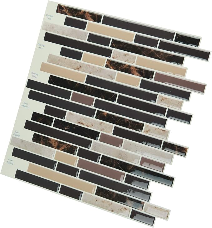 Art3d Peel and Stick Stone Wall Tile, 11.8" x 11.8", 10-Sheet, Brown Marble | Moisture Resistant, Strong Adhesive, Sturdy, Cleanable, Easy to Install, for Kitchen, Laundry Room, Ideal for New Home Buyers