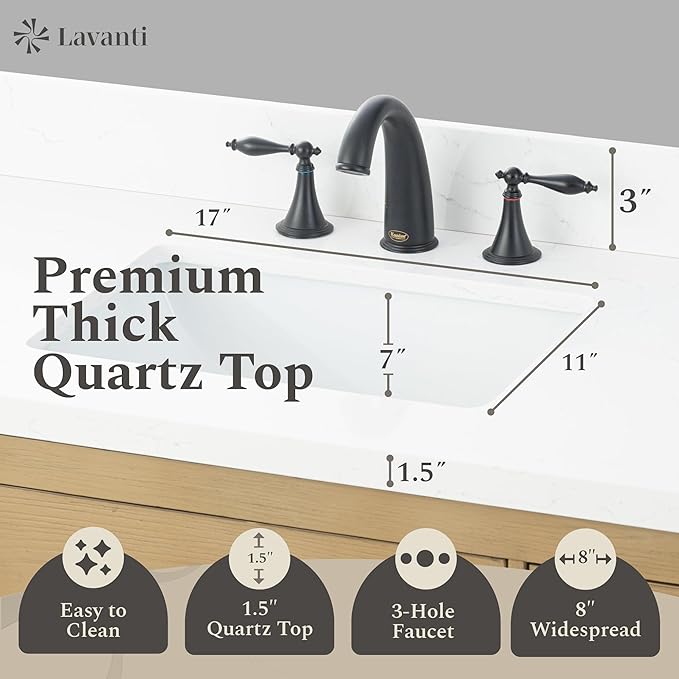 Lavanti Oakford 84 Inch Bathroom Vanity with Sink – Stylish Firwood Oak Vanity Bathroom with Storage Cabinet – Modern Bathroom Vanities with Double Vanity Sink & Quartz Countertop