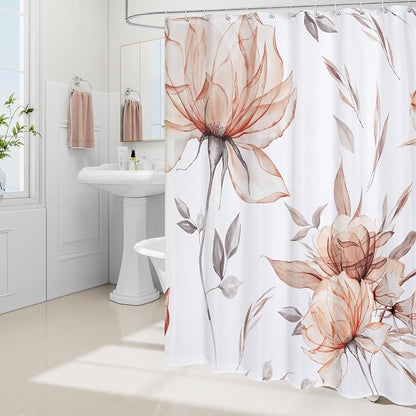Litabel Long Boho Watercolor Floral Shower Curtain 72 x 78, Orange and Grey Ink Painting Style Flower Shower Curtains for Chic Elegant Bathroom, Artistic 78 Inch Long Fabric Shower Curtain