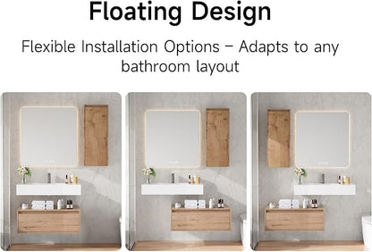 30 Inch Floating Bathroom Vanity with Sink, Modern Wall-Mounted Bathroom Cabinet with Resin Sink & Soft Close Drawer, Split-Level Layout (Nature Oak, 30"+1 Side Cabinet)