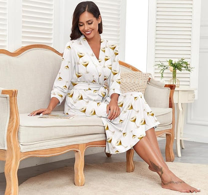 PrinStory Womens Robe Long Knit Bathrobe Lightweight Soft Robes Ladies Bath Robe
