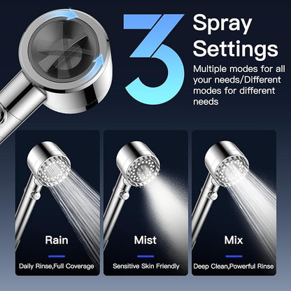 Filtered Shower Head with Handheld, High Pressure Showerhead with 3 Filters | Remove Chlorine for Hard Water, Reduce Dry Itchy Skin & Hair, ON/OFF Switch, 4 Spray Built-in Power Wash, Extra Holder & Hose