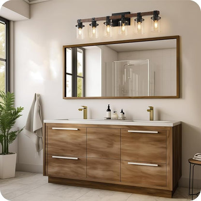 6-Light Bathroom Light Fixture, Vanity Lights for Bathroom with Glass Shade, Rustic Bathroom Light Fixtures, E26 Base F12BD05