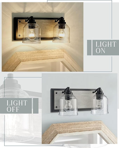 Vanity Lights for Bathroom Large 15.8", Farmhouse Rustic Vanity Light with Bubble Glass Shades, Gray 2 Light Bathroom Lighting Fixtures Over Mirror, Bath Wall Sconce Home Decor