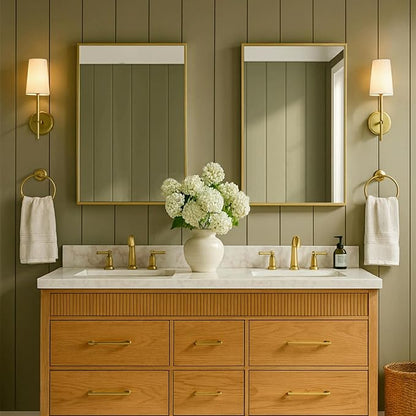 TEHOME 20'' x 30'' Brushed Gold Recessed and Surface Mount Bathroom Medicine Cabinet with Mirror Brushed Gold Square Cornered Metal Framed Rounded Rectangle Medicine Cabinet Mirror