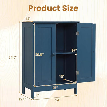GIANTEX Storage Cabinet with Doors and Shelves - Freestanding Storage Organizer with Anti-Tipping Device, Entryway Storage Unit for Living Room, Home Decor, Bathroom Floor Cabinet, Prussian Blue