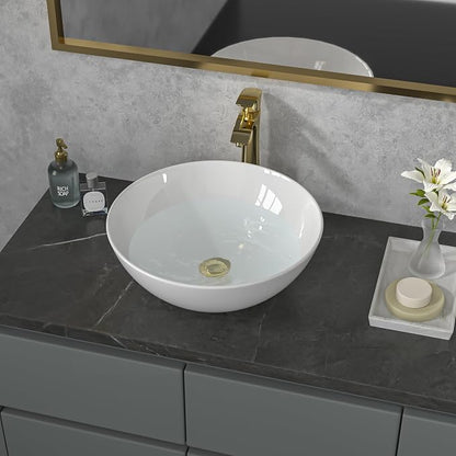 Sarlai Vessel Sink Round - 16"x16" Modern Round Bowl Above Counter White Porcelain Ceramic Bathroom Vessel Vanity Sink Art Basin