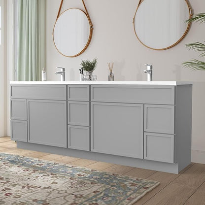 HomeBeyond 84 Inches Bathroom Vanity Base Cabinet Without Sink, Double Sink Top with Door & Soft Closing Drawers, Sturdy Floor Mounted Cabinet 2-Door 7-Drawer, Grey