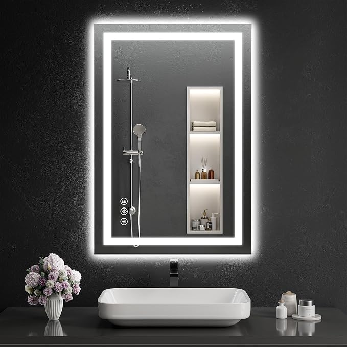 LED Bathroom Mirrors 26"x38" Bathroom Mirror with Lights for Wall, Backlit + Front Lit, 3 Colors, Anti-Fog, Dimmable Brightness for Vanity,Bathroom, Entryway, Living Room