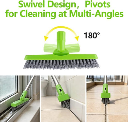 2 Pack Grout Brush with Long Handle, Swivel Cleaning Grout Line Scrubber - Durable Handle Grout Cleaner Brush for Bathroom,Tile,Baseboard,Walk in Shower,Corner & Narrow Space (Green)