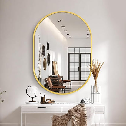 40x28 Gold Oval Bathroom Mirror for Over Sink, Aluminum Frame | HD Reflection No Distortion, Aluminum Frame, Mounting Hardware for Vertical or Horizontal Mount