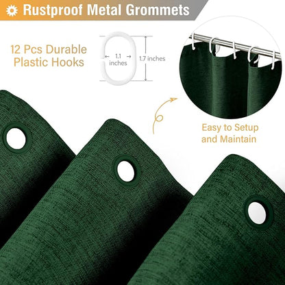 BTTN Fabric Shower Curtain, Linen Textured Heavy Duty Polyester Cloth Shower Curtain Set with 12 Plastic Hook, Hotel Luxury Waterproof Decorative Shower Curtain for Bathroom - 72x72 - Emerald Green