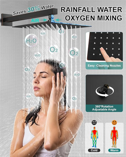 Shower Faucet Set Rainfall Shower System with Square Showerhead and Handle Set Fixture with 2 in 1 Function Handheld Sprayer Wall Mounted Trim Repair Kit Rough-in Valve 12 Inch Oil Rubbed Bronze