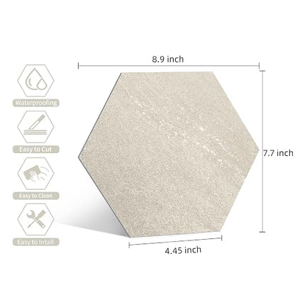 W&S 24-Sheets Beige Hexagon Peel and Stick Floor Tile, Faux Stone Peel and Stick Backsplash for Kitchen, Self Adhesive Luxury Flooring Tile DIY for Bathroom, Living Room, RV