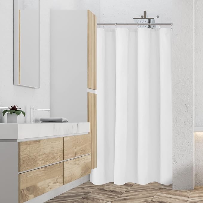 Embossed Microfiber Stall Shower Curtain Liner 48 x 72 inches, Soft Fabric Shower Curtain Washable and Water Repellent,48x72, White