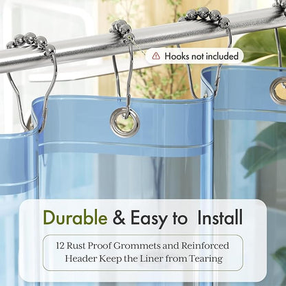 Bathway Shower Curtain Liner, Clear Shower Curtain Liner 72x72 PEVA Waterproof Shower Curtain Liner Plastic with 3 Magnets and 12 Rustproof Metal Grommets, Lightweight Blue Shower Liner for Bathroom
