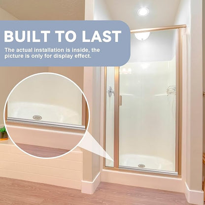 Hicarer 2 Pcs 32'' Chrome Framed Shower Door Replacement Drip Rail with Vinyl Sweep, Shower Door Water Deflector with Bottom Seal, Applied Mounting Tape and Screws (Silver)