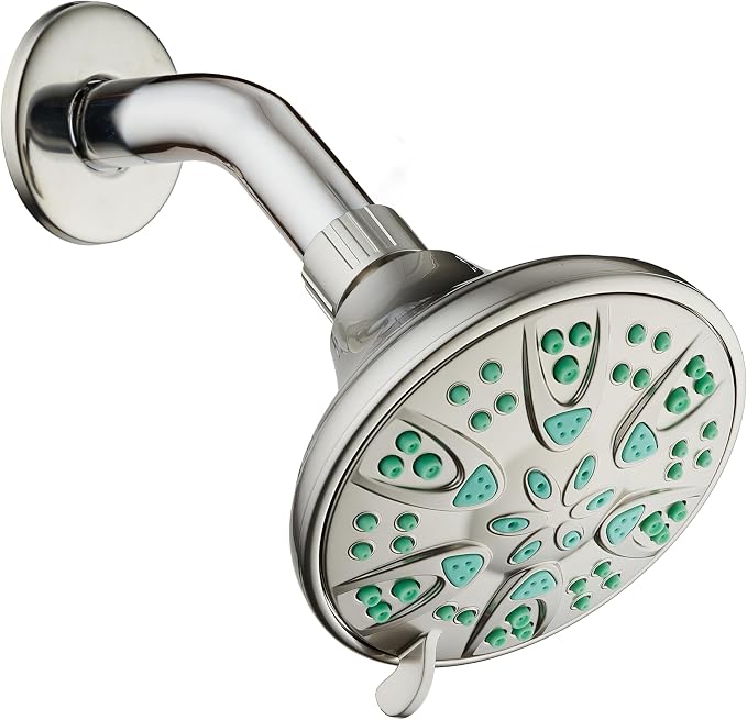 AquaDance Antimicrobial – Anti-Clog High-Pressure 6-Setting Shower Head with Microban Nozzle Protection from Growth of Mold, Mildew & Bacteria for Stronger Shower! 4" Coral Green