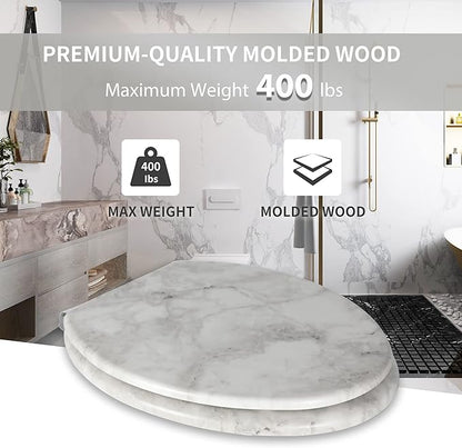 Angel Shield Marble Toilet Seat Durable Molded Wood with Quiet Close,Easy Clean Quick-Release Hinges (Elongated,Gray Marble)