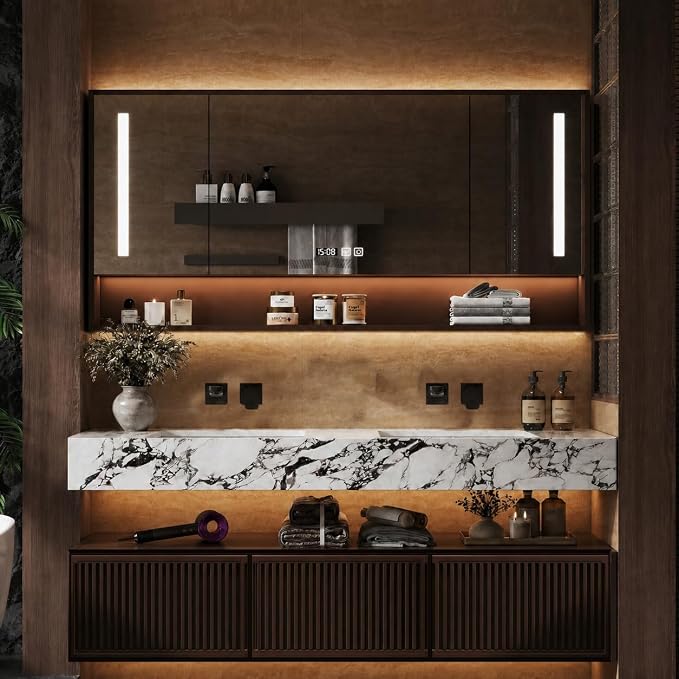 92 Inch Floating Bathroom Vanity with Double Sink, Modern Design, 2 Soft-Close Drawers, with Smart LED Defog Mirror & Time Display, Wall-Mounted, Fully Pre-Assembled, for Large Bathrooms