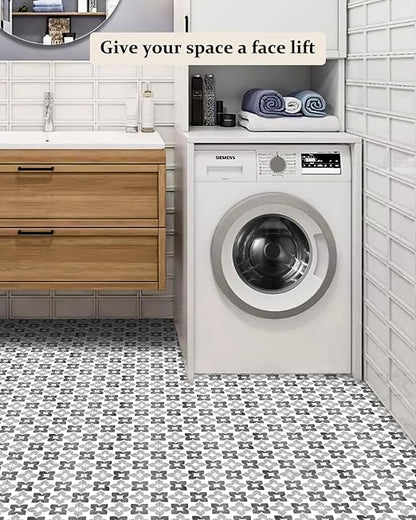Peel and Stick Floor Tile, Waterproof Vinyl Flooring, Snap-Proof DIY Flooring Tiles for Bathroom, Kitchen, Fireplace, Wall, Backsplash, Home Decor, No Residue, 20 Tiles-7.87" Thin Ver, Gray