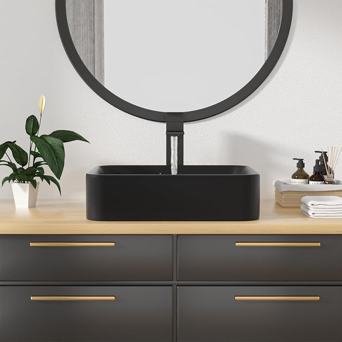 Vessel Sink Rectangular - 19"x15" Modern Bathroom Rectangle Above Matte Black Porcelain Ceramic Vessel Vanity Sink Art Basin