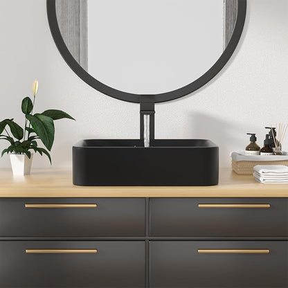 Vessel Sink Rectangular - 19"x15" Modern Bathroom Rectangle Above Matte Black Porcelain Ceramic Vessel Vanity Sink Art Basin