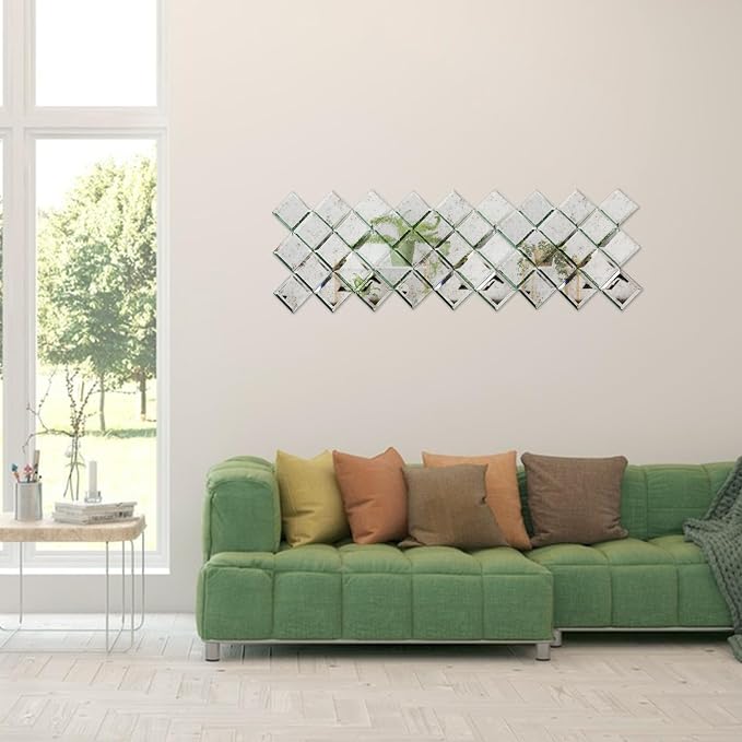 Peel and Stick Light Antique Mirror Tile, Square Mirror for Kitchen Backsplash Bathroom (32 Sheets, 2 SQ.FT.), 3 x 3 Inch