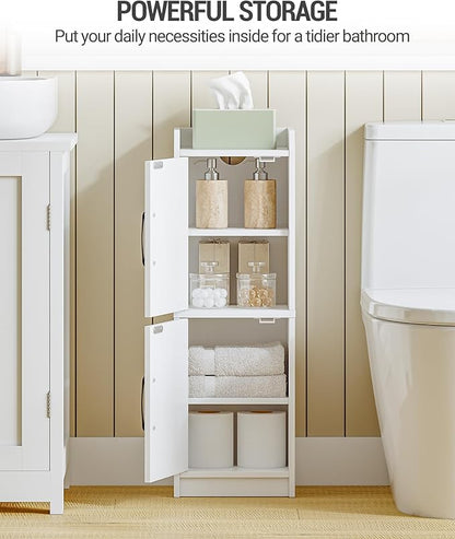 Bathroom Storage Cabinet, Small Corner Floor Cabinet with Door and Shelves, Narrow Bathroom Organizer and Paper Storage with Adjustable Shelves, for Small Spaces, White BC27113X