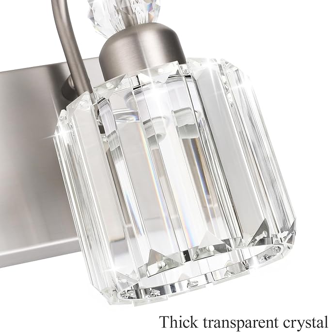 Ralbay Crystal Bathroom Vanity Light Brushed Nickel Modern 5 Light Bathroom Wall Lighting Fixtures Over Mirror
