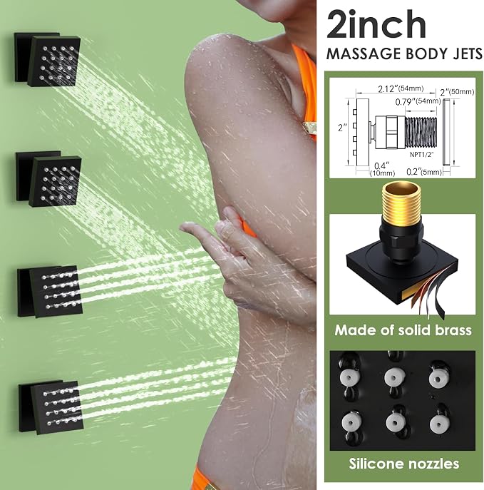 Enga Dual Shower Head System with Body Jets, 12"+ 6" Wall Mounted Dual Rain Shower Faucet with Valve Kit, Matte Black