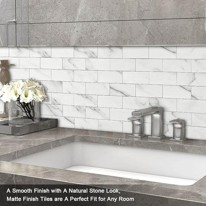 BeNice Marble Peel Stick Backsplash Tile Kitchen Fishbelly White 10pcs