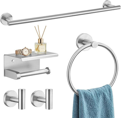 TURS Brushed Nickel 5-Piece Bathroom Hardware Set Towel Bar Set SUS304 Stainless Steel Towel Racks for Bathroom Wall Mounted, 23.6-Inch